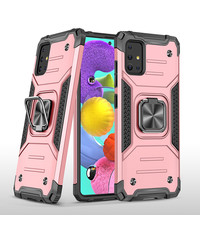 Ntech Samsung A51 Hoesje - Heavy Duty Armor hoesje Rose Goud - Galaxy A51 silicone TPU hybride hoesje Kickstand ringhouder met Magnetisch Auto Mount