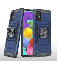 Ntech Samsung A51 Hoesje - Heavy Duty Armor hoesje Blauw - Galaxy A51 silicone TPU hybride hoesje Kickstand ringhouder met Magnetisch Auto Mount