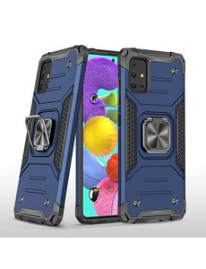 Ntech Samsung A51 Hoesje - Heavy Duty Armor hoesje Blauw - Galaxy A51 silicone TPU hybride hoesje Kickstand ringhouder met Magnetisch Auto Mount