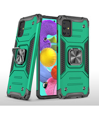 Ntech Samsung A51 Hoesje - Heavy Duty Armor hoesje Groen - Galaxy A51 silicone TPU hybride hoesje Kickstand ringhouder met Magnetisch Auto Mount