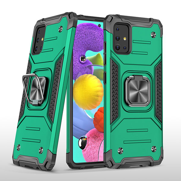 Ntech Hoesje Geschikt Voor Samsung Galaxy A51 Hoesje - Heavy Duty Armor hoesje Groen - Galaxy A51 silicone TPU hybride hoesje Kickstand ringhouder met Magnetisch Auto Mount