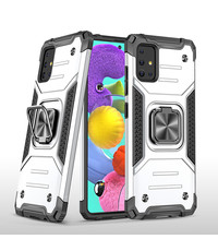 Ntech Samsung A51 Hoesje - Heavy Duty Armor hoesje Zilver - Galaxy A51 silicone TPU hybride hoesje Kickstand ringhouder met Magnetisch Auto Mount