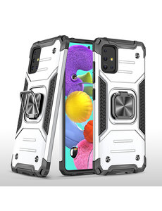 Ntech Samsung A51 Hoesje - Heavy Duty Armor hoesje Zilver - Galaxy A51 silicone TPU hybride hoesje Kickstand ringhouder met Magnetisch Auto Mount