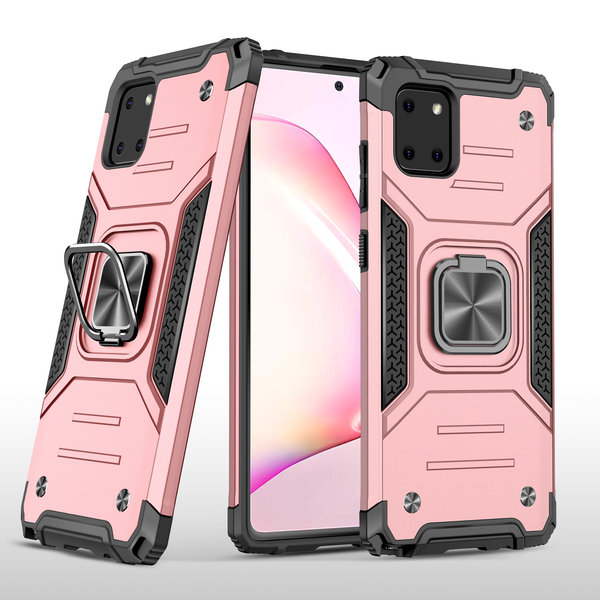 Ntech Hoesje Geschikt Voor Samsung Galaxy S10 Lite 2020 Hoesje - Heavy Duty Armor hoesje Rose Goud - Galaxy S10 Lite / A91 silicone TPU hybride hoesje Kickstand ringhouder met Magnetisch Auto Mount