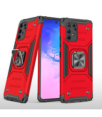 Ntech Samsung S10 Lite 2020 Hoesje - Heavy Duty Armor hoesje Rood - Galaxy S10 Lite / A91 silicone TPU hybride hoesje Kickstand ringhouder met Magnetisch Auto Mount