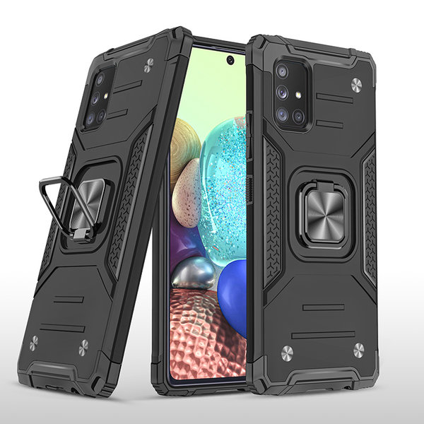 Ntech Hoesje Geschikt Voor Samsung Galaxy A71 Hoesje - Heavy Duty Armor hoesje Zwart - Galaxy A71 4G silicone TPU hybride hoesje Kickstand ringhouder met Magnetisch Auto Mount