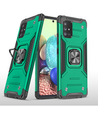 Ntech Samsung A71 Hoesje - Heavy Duty Armor hoesje Groen - Galaxy A71 4G silicone TPU hybride hoesje Kickstand ringhouder met Magnetisch Auto Mount