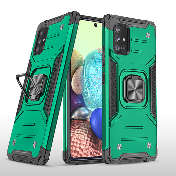 Ntech Hoesje Geschikt Voor Samsung Galaxy A71 Hoesje - Heavy Duty Armor hoesje Groen - Galaxy A71 4G silicone TPU hybride hoesje Kickstand ringhouder met Magnetisch Auto Mount