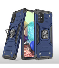 Ntech Samsung A71 Hoesje - Heavy Duty Armor hoesje Blauw - Galaxy A71 4G silicone TPU hybride hoesje Kickstand ringhouder met Magnetisch Auto Mount