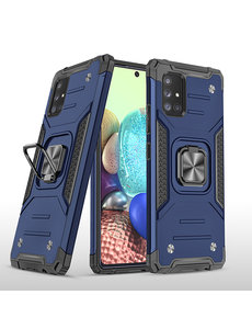 Ntech Samsung A71 Hoesje - Heavy Duty Armor hoesje Blauw - Galaxy A71 4G silicone TPU hybride hoesje Kickstand ringhouder met Magnetisch Auto Mount