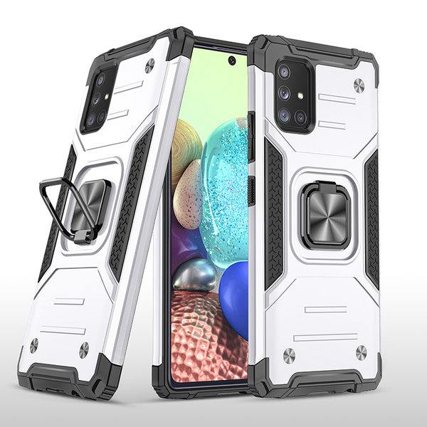 Ntech Hoesje Geschikt Voor Samsung Galaxy A71 Hoesje - Heavy Duty Armor hoesje Zliver - Galaxy A71 4G silicone TPU hybride hoesje Kickstand ringhouder met Magnetisch Auto Mount