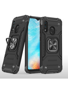 Ntech Samsung A01 Core Hoesje - Heavy Duty Armor hoesje Zwart  silicone TPU hybride hoesje Kickstand ringhouder met Magnetisch Auto Mount
