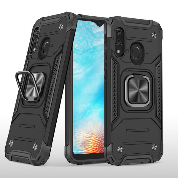 Ntech Hoesje Geschikt Voor Samsung Galaxy A01 Core Hoesje - Heavy Duty Armor hoesje Zwart  silicone TPU hybride hoesje Kickstand ringhouder met Magnetisch Auto Mount