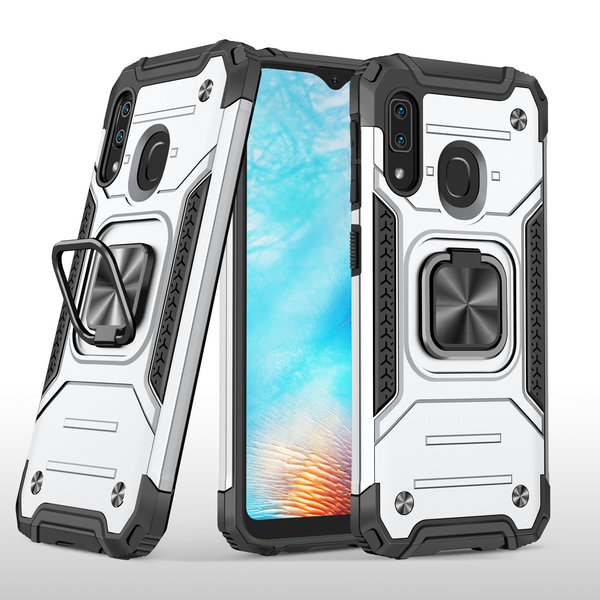 Ntech Hoesje Geschikt Voor Samsung Galaxy A01 Core Hoesje - Heavy Duty Armor hoesje Zliver  silicone TPU hybride hoesje Kickstand ringhouder met Magnetisch Auto Mount