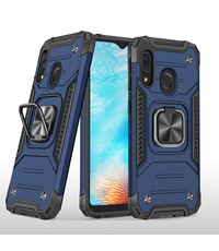 Ntech Samsung A01 Core Hoesje - Heavy Duty Armor hoesje Blauw  silicone TPU hybride hoesje Kickstand ringhouder met Magnetisch Auto Mount