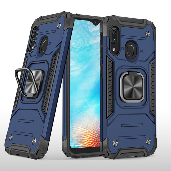 Ntech Hoesje Geschikt Voor Samsung Galaxy A01 Core Hoesje - Heavy Duty Armor hoesje Blauw  silicone TPU hybride hoesje Kickstand ringhouder met Magnetisch Auto Mount