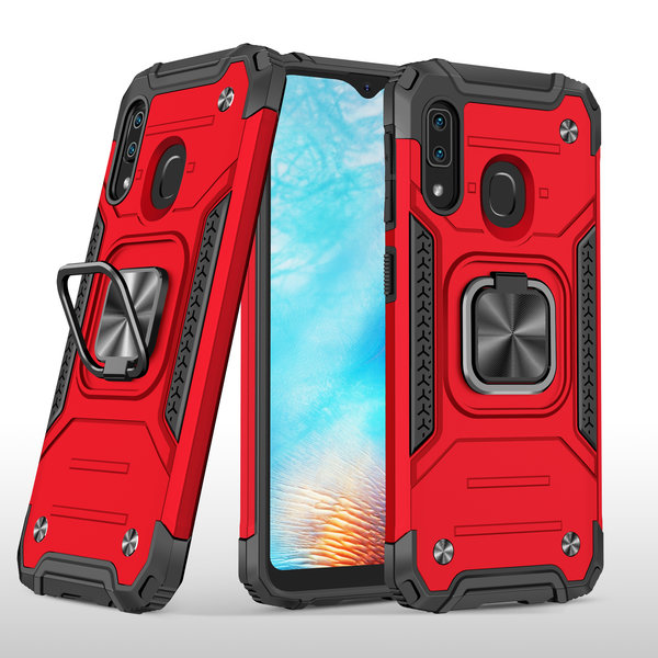 Ntech Hoesje Geschikt Voor Samsung Galaxy A01 Core Hoesje - Heavy Duty Armor hoesje Rood  silicone TPU hybride hoesje Kickstand ringhouder met Magnetisch Auto Mount