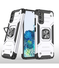 Ntech Samsung Galaxy S20 Hoesje Heavy Duty Armor TPU Met Kickstand Zilver