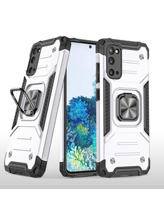 Ntech Samsung Galaxy S20 Hoesje Heavy Duty Armor TPU Met Kickstand Zilver