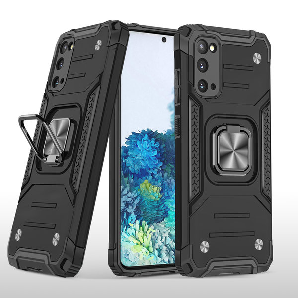 Ntech Hoesje Geschikt Voor Samsung Galaxy S20 Hoesje - Heavy Duty Armor hoesje Zwart - Galaxy S20 silicone TPU hybride hoesje Kickstand ringhouder met Magnetisch Auto Mount