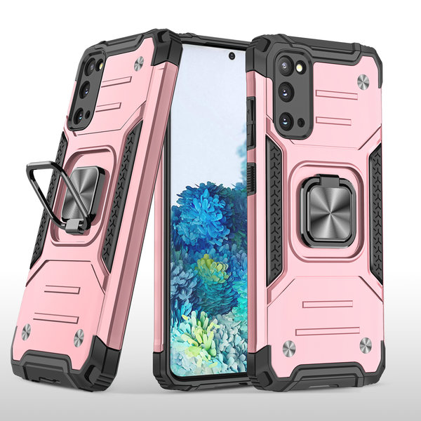 Ntech Hoesje Geschikt Voor Samsung Galaxy S20 Hoesje - Heavy Duty Armor hoesje Rose Goud - Galaxy S20 silicone TPU hybride hoesje Kickstand ringhouder met Magnetisch Auto Mount