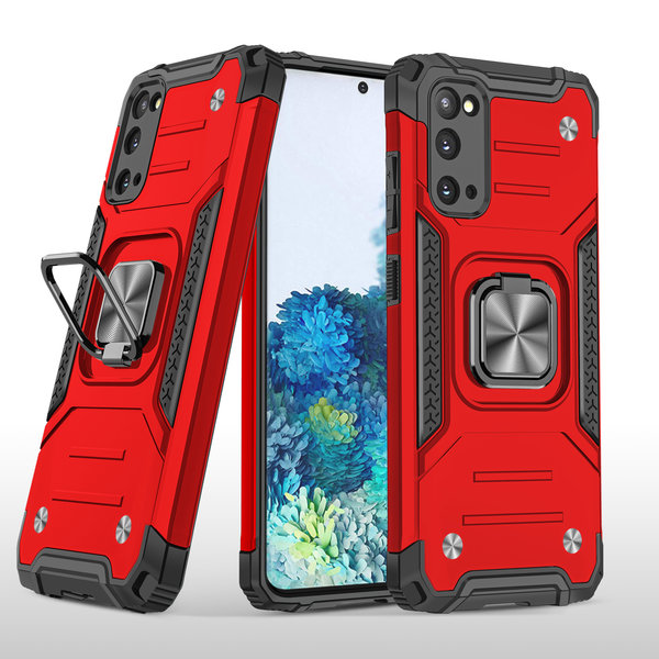 Ntech Hoesje Geschikt Voor Samsung Galaxy S20 Hoesje - Heavy Duty Armor hoesje Rood - Galaxy S20 silicone TPU hybride hoesje Kickstand ringhouder met Magnetisch Auto Mount