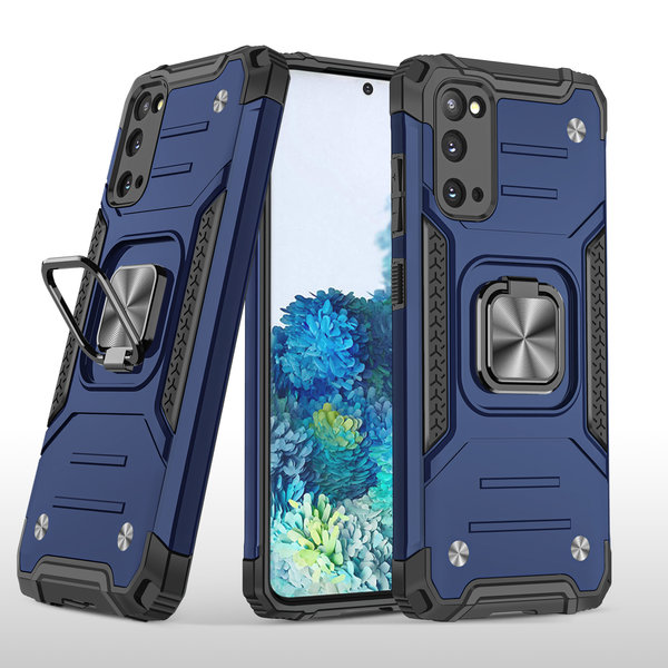 Ntech Hoesje Geschikt Voor Samsung Galaxy S20 Hoesje - Heavy Duty Armor hoesje Blauw - Galaxy S20 silicone TPU hybride hoesje Kickstand ringhouder met Magnetisch Auto Mount