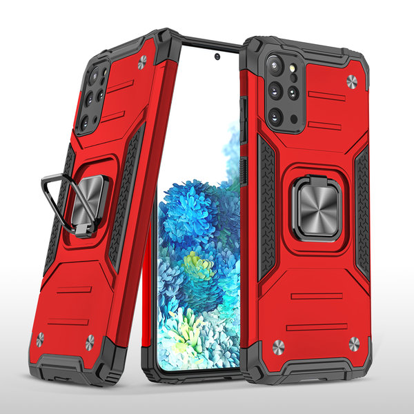 Ntech Hoesje Geschikt Voor Samsung Galaxy S20 Plus Hoesje - Heavy Duty Armor hoesje Rood - Galaxy S20 Plus silicone TPU hybride hoesje Kickstand ringhouder met Magnetisch Auto Mount