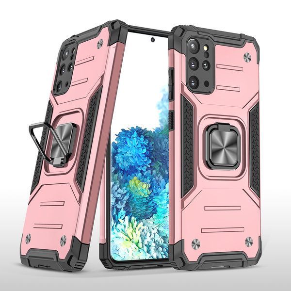 Ntech Hoesje Geschikt Voor Samsung Galaxy S20 Plus Hoesje - Heavy Duty Armor hoesje Rose Goud - Galaxy S20 Plus silicone TPU hybride hoesje Kickstand ringhouder met Magnetisch Auto Mount