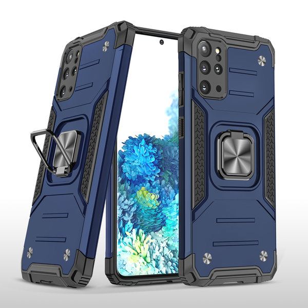 Ntech Hoesje Geschikt Voor Samsung Galaxy S20 Plus Hoesje - Heavy Duty Armor hoesje Blauw - Galaxy S20 Plus silicone TPU hybride hoesje Kickstand ringhouder met Magnetisch Auto Mount