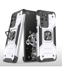 Ntech Samsung GalaxyS20 Ultra Hoesje Heavy Duty Armor TPU Met Kickstand Zilver