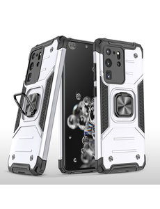 Ntech Samsung GalaxyS20 Ultra Hoesje Heavy Duty Armor TPU Met Kickstand Zilver