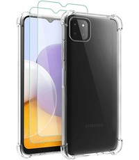 Ntech Samsung A22 hoesje shock proof transparant - Galaxy A22 5G Silicone Hoesje Samsung Galaxy A22 5G - Samsung A22 5G Screenprotector - 2 pack