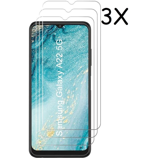 Ntech  Screenprotector Geschikt voor Samsung Galaxy A22 5G - Screenprotector Geschikt voor Samsung Galaxy A22 5G Screenprotector Glas - Galaxy A22 5G Screen Protector - 3 stuks