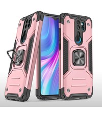 Ntech Xiaomi Redmi Note 8 Pro Hoesje - Heavy Duty Armor hoesje Rose Goud - Redmi Note 8 Pro silicone TPU 360-Degree hybride hoesje Kickstand ringhouder met Magnetisch Auto Mount