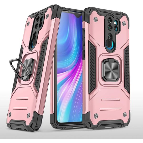 Ntech Xiaomi Redmi Note 8 Pro Hoesje - Heavy Duty Armor hoesje Rose Goud - Redmi Note 8 Pro silicone TPU 360-Degree hybride hoesje Kickstand ringhouder met Magnetisch Auto Mount