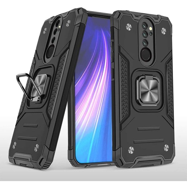 Ntech Xiaomi Redmi Note 8 Pro Hoesje - Heavy Duty Armor hoesje Zwart - Redmi Note 8 Pro silicone TPU 360-Degree hybride hoesje Kickstand ringhouder met Magnetisch Auto Mount