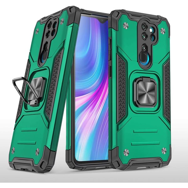 Ntech Xiaomi Redmi Note 8 Pro Hoesje - Heavy Duty Armor hoesje Groen - Redmi Note 8 Pro silicone TPU 360-Degree hybride hoesje Kickstand ringhouder met Magnetisch Auto Mount