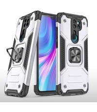 Ntech Xiaomi Redmi Note 8 Pro Hoesje - Heavy Duty Armor hoesje Zilver - Redmi Note 8 Pro silicone TPU 360-Degree hybride hoesje Kickstand ringhouder met Magnetisch Auto Mount