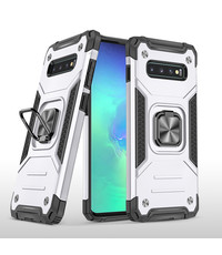 Ntech Samsung S10 Hoesje - Heavy Duty Armor hoesje Zliver - Galaxy S10 silicone TPU 360-Degree hybride hoesje Kickstand ringhouder met Magnetisch Auto Mount