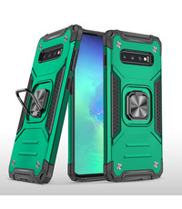 Ntech Samsung S10 Hoesje - Heavy Duty Armor hoesje Groen - Galaxy S10 silicone TPU 360-Degree hybride hoesje Kickstand ringhouder met Magnetisch Auto Mount