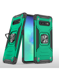 Ntech Samsung S10 Hoesje - Heavy Duty Armor hoesje Groen - Galaxy S10 silicone TPU 360-Degree hybride hoesje Kickstand ringhouder met Magnetisch Auto Mount