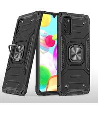 Ntech Samsung A41 Hoesje - Heavy Duty Armor hoesje Zwart - Galaxy A41 silicone TPU 360-Degree hybride hoesje Kickstand ringhouder met Magnetisch Auto Mount