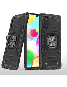 Ntech Samsung A41 Hoesje - Heavy Duty Armor hoesje Zwart - Galaxy A41 silicone TPU 360-Degree hybride hoesje Kickstand ringhouder met Magnetisch Auto Mount