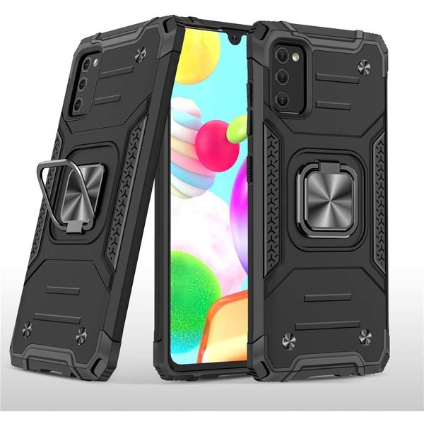 Ntech Hoesje Geschikt Voor Samsung Galaxy A41 Hoesje - Heavy Duty Armor hoesje Zwart - Galaxy A41 silicone TPU 360-Degree hybride hoesje Kickstand ringhouder met Magnetisch Auto Mount