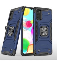 Ntech Samsung A41 Hoesje - Heavy Duty Armor hoesje Blauw - Galaxy A41 silicone TPU 360-Degree hybride hoesje Kickstand ringhouder met Magnetisch Auto Mount