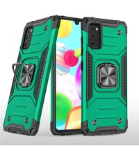 Ntech Samsung A41 Hoesje - Heavy Duty Armor hoesje Groen - Galaxy A41 silicone TPU 360-Degree hybride hoesje Kickstand ringhouder met Magnetisch Auto Mount