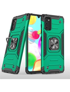 Ntech Samsung A41 Hoesje - Heavy Duty Armor hoesje Groen - Galaxy A41 silicone TPU 360-Degree hybride hoesje Kickstand ringhouder met Magnetisch Auto Mount