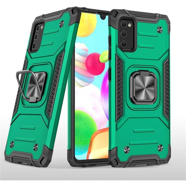 Ntech Hoesje Geschikt Voor Samsung Galaxy A41 Hoesje - Heavy Duty Armor hoesje Groen - Galaxy A41 silicone TPU 360-Degree hybride hoesje Kickstand ringhouder met Magnetisch Auto Mount