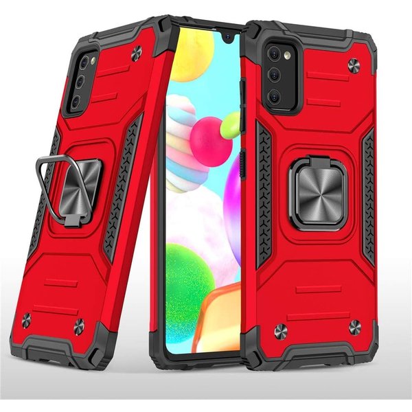 Ntech Hoesje Geschikt Voor Samsung Galaxy A41 Hoesje - Heavy Duty Armor hoesje Rood - Galaxy A41 silicone TPU 360-Degree hybride hoesje Kickstand ringhouder met Magnetisch Auto Mount